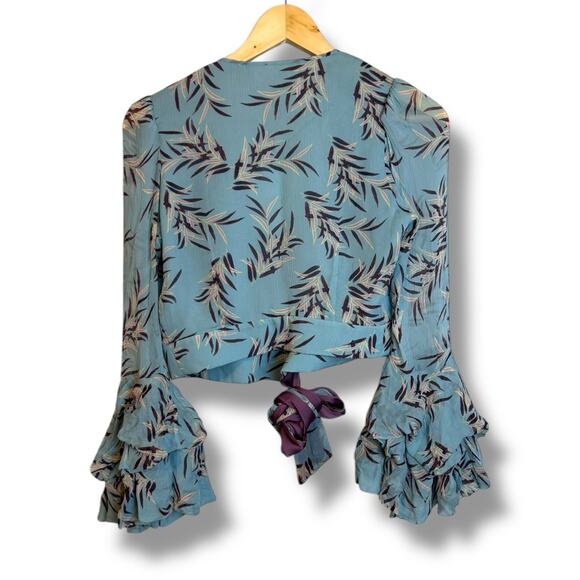 Diane Von Furstenberg Miranda Wrap Cropped Blouse Ruffle Sleeve Size 2 NEW $338 - Picture 4 of 11